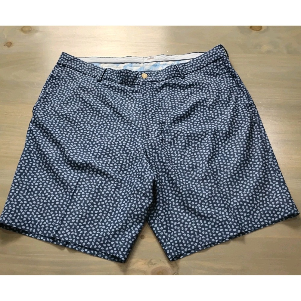 Peter Millar Shorts Mens 36 Blue White AOP Flat Front Golf Performance Stretch